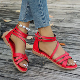 Sandalias romanas planas con hebillas y cremallera